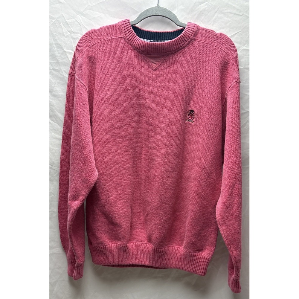 Tommy Hilfiger Men's Large Pink Crewneck Knit Sweater Embroidered Crest Logo